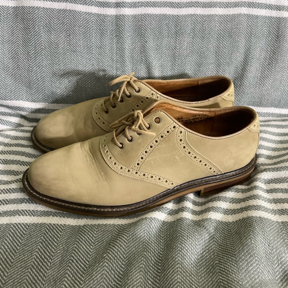 Johnston & Murphy Men’s Beige Suede Saddle‎ Shoes 20-4173 Made In Italy Size 10